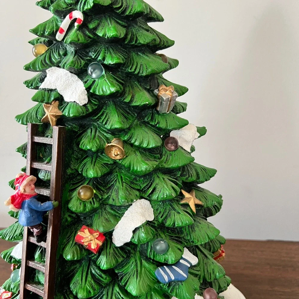 Costco Lighted Resin Christmas Tree Figurine Santa and Children Decorating Table